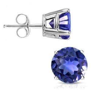 6MM Round Cut Lab Tanzanite 1.8CTW Stud Earrings in Sterling Silver